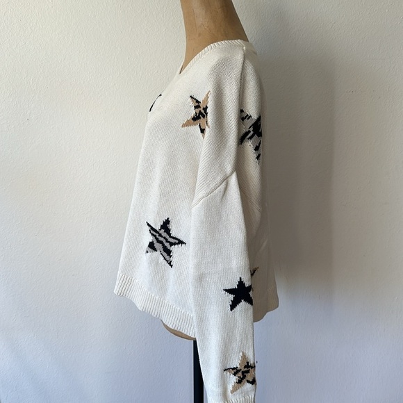Rails sz L knit ivory Perci neutral animal star cotton blend sweater great cond - Picture 2 of 8